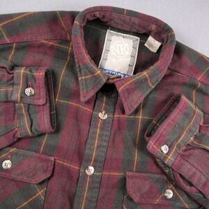 Vintage NK Ranch Western Red Plaid Flannel Button Up Shirt Men's Outdoor